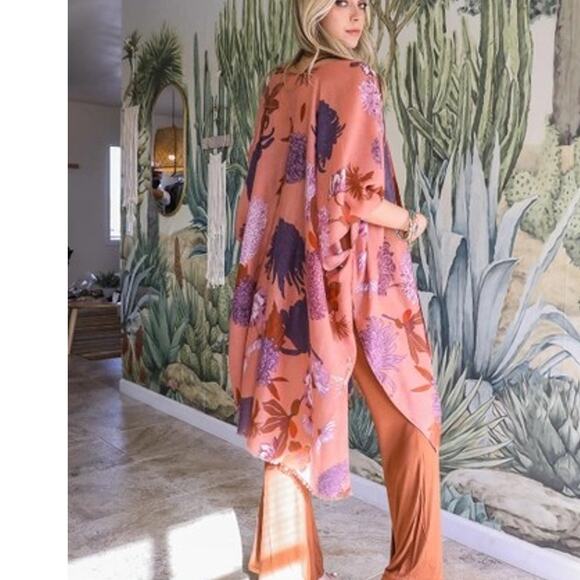 Floral Motif Boho Festival Cover Up Kimono Roseclay - Picture 1 of 3